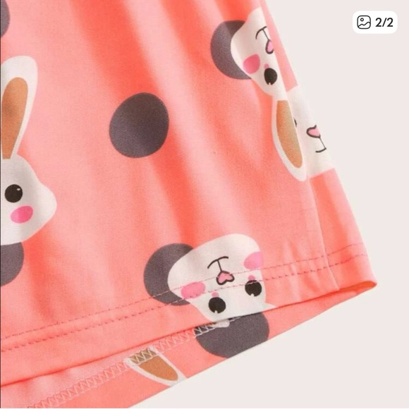 Adorable Bunny Print Kids Pajamas Set - Pink - Picture 2 of 2